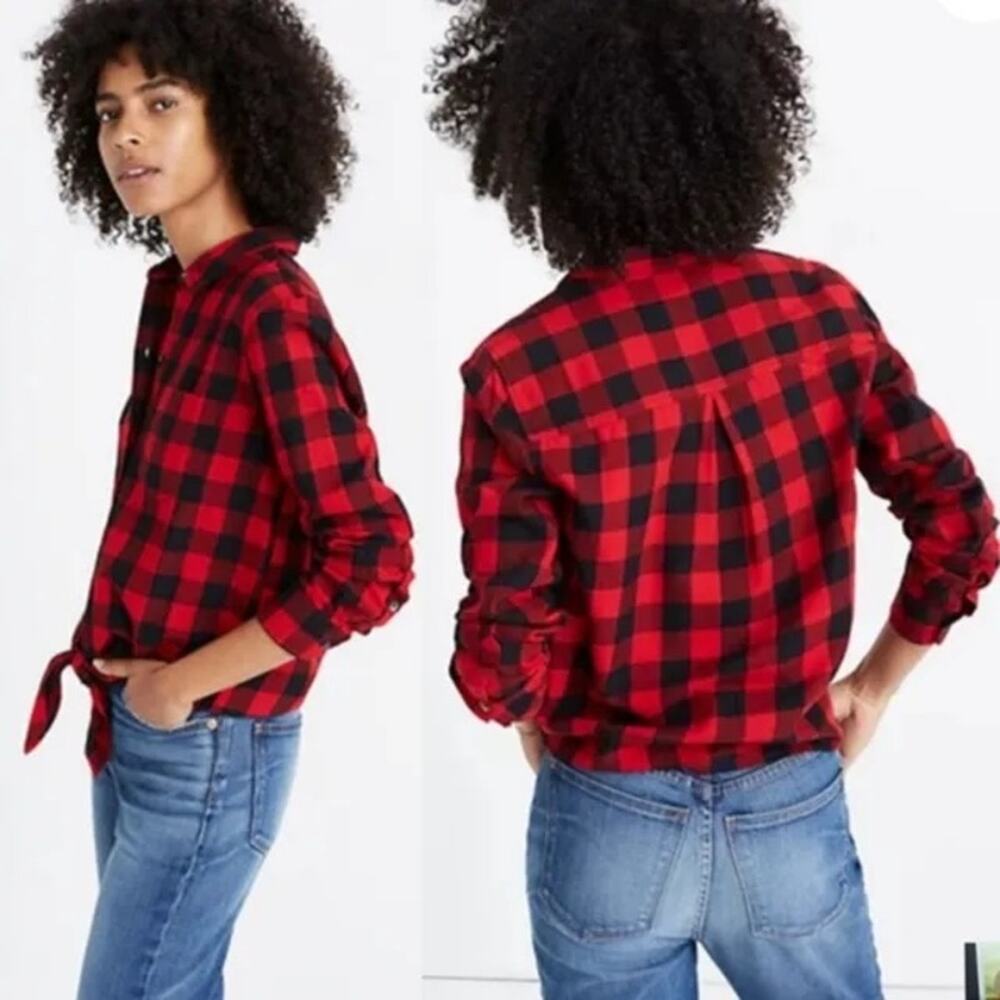 Madewell Flannel Tie-Front Shirt Large Sasha Red Buffalo Check